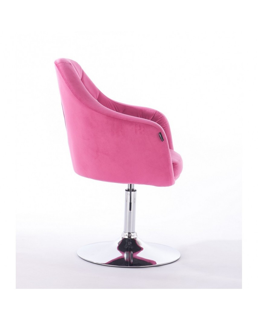 BLERM CRISTAL Krzesło tapicerowane welurem malina - chromowany dysk