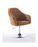 BLERM CRISTAL Miodowe krzesło tapicerowane welur - chromowany dysk