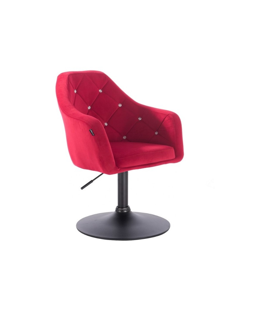 Czerwone krzesło tapicerowane BLERM CRISTAL kryształki - czarny dysk