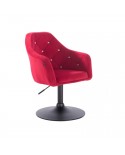 Czerwone krzesło tapicerowane BLERM CRISTAL kryształki - czarny dysk
