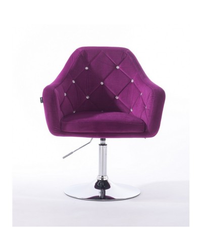 BLERM CRISTAL Fuksja krzesło tapicerowane welur - chromowany dysk
