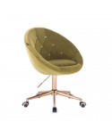 Tapicerowane krzesło oliwkowe BLOM CRISTAL - złota podstawa kółka