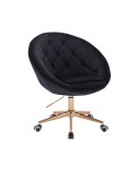 Tapicerowane czarne krzesło BLOM - kółka złoty kolor