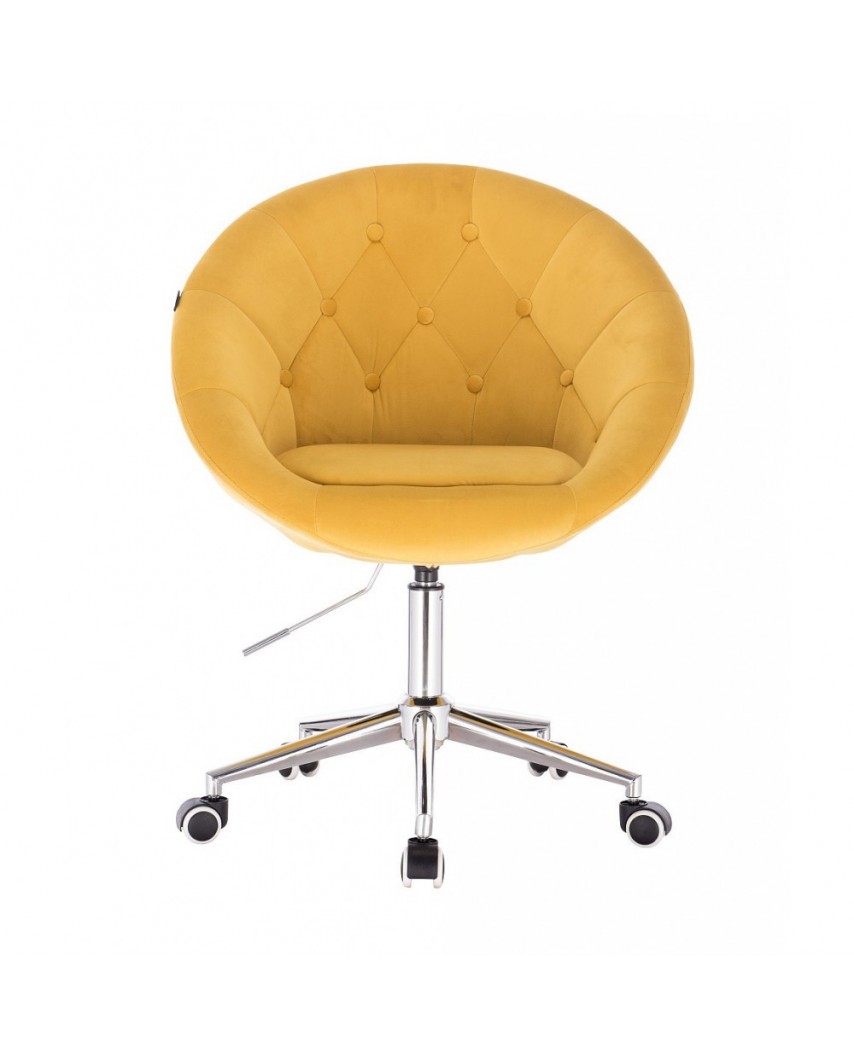 BLOM Żółte krzesło tapicerowane - chromowana podstawa kółka