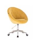 BLOM Żółte krzesło tapicerowane - chromowana podstawa kółka