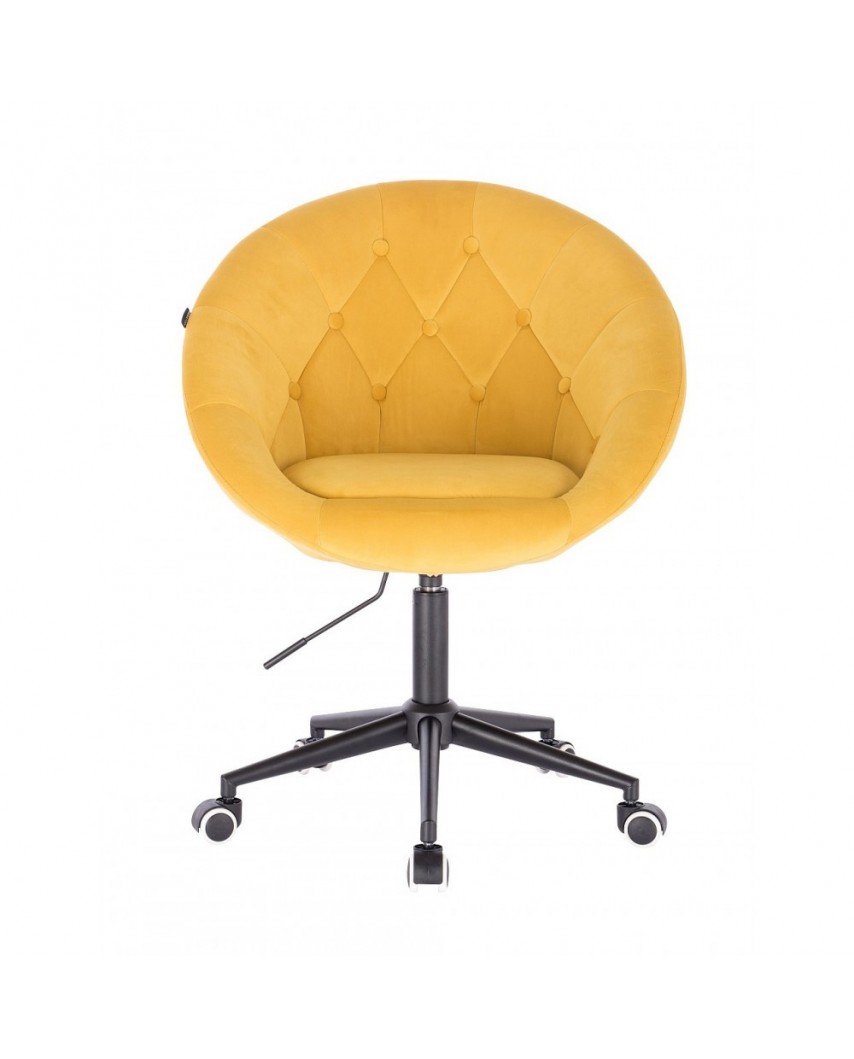 Żółty fotel biurowy BLOM welur - kółka czarne