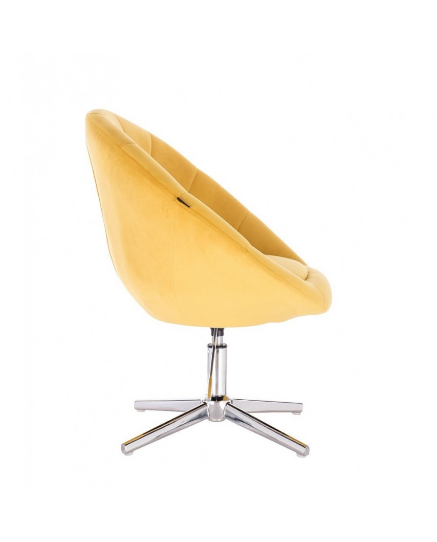 Fotel tapicerowany żółtym welurem BLOM - krzyżak chromowany