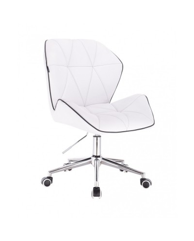 CRONO Białe krzesło tapicerowane eko skóra - kółka chrom