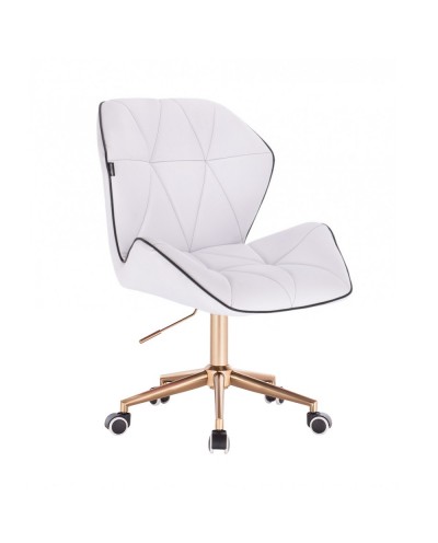 CRONO Białe krzesło biurowe obrotowe skóra ekologiczna - złote kółka