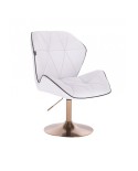 Wygodny tapicerowany fotel z oparciem CRONO biały - złoty dysk