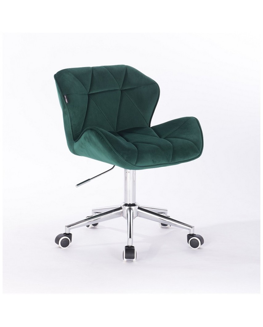 Krzesło tapicerowane PETYR butelkowa zieleń - kółka chrom