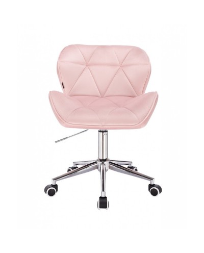 Krzesło tapicerowane PETYR pudrowy róż - kółka chrom