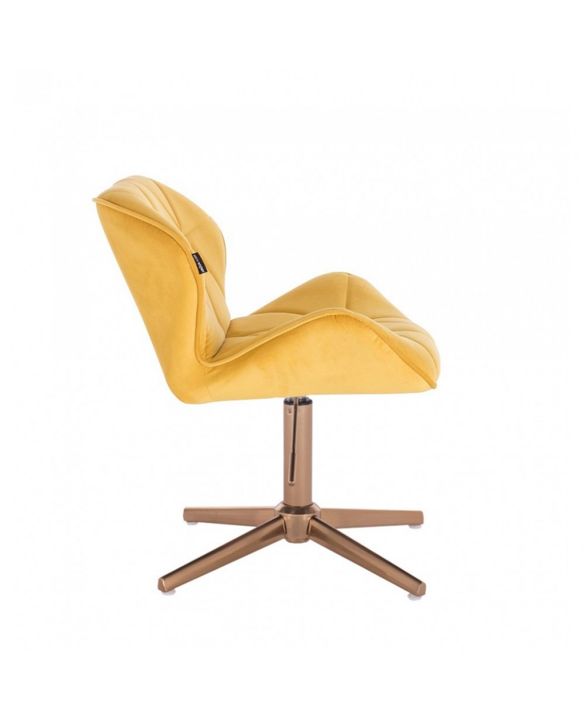 Krzesło welurowe PETYR żółte - złoty krzyżak