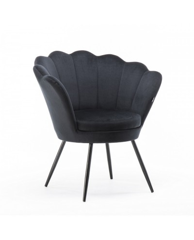 Czarny fotel muszelka ARIA welurowy - czarne nogi