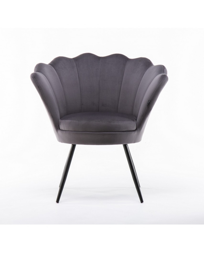 Fotel muszelka ARIA welurowy grafitowy - czarne nogi