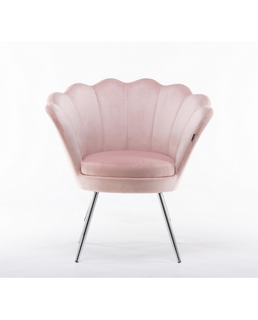 Fotel muszelka ARIA pudrowy róż - chromowane nogi