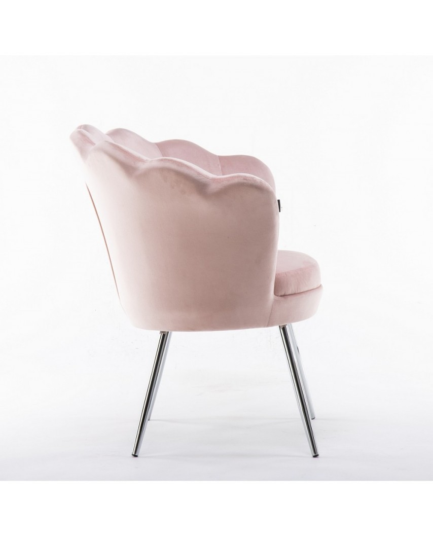 Fotel muszelka ARIA pudrowy róż - chromowane nogi