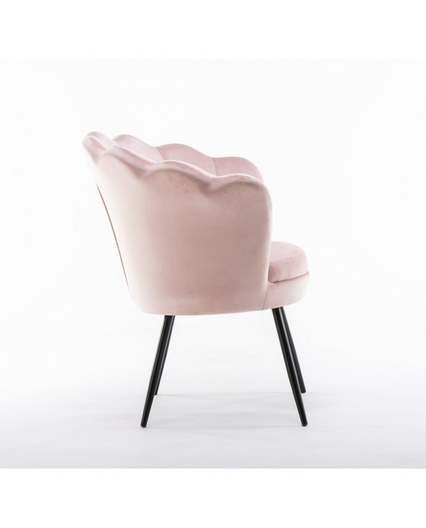 Fotel wypoczynkowy pudrowy róż ARIA muszelka - nogi czarne