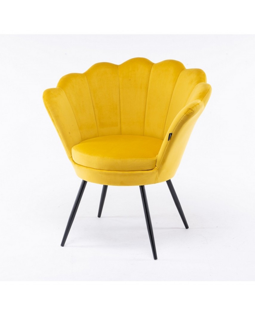 ARIA Żółty fotel muszelka - czarne metalowe nogi