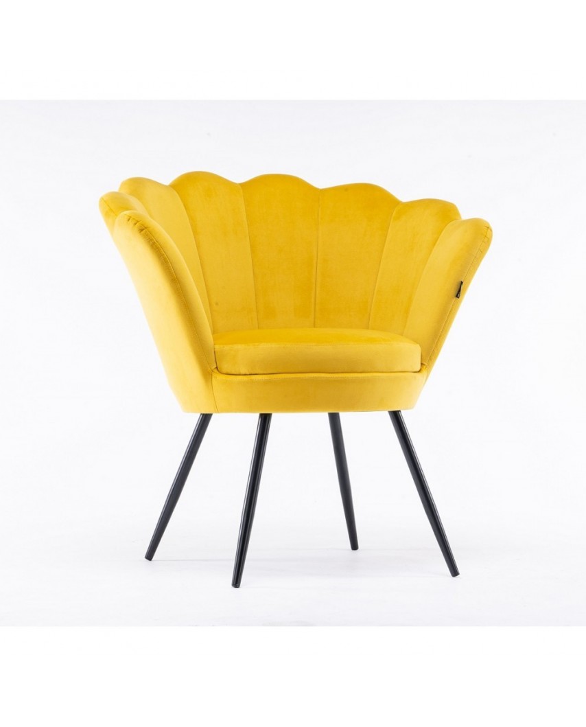 ARIA Żółty fotel muszelka - czarne metalowe nogi