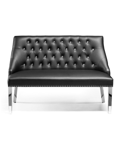 Czarna sofa glamour NIKOS z kryształkami - pikowana eko-skóra
