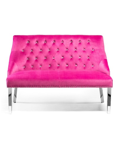 Pikowana sofa glamour NIKOS z kryształkami - welur malinowa