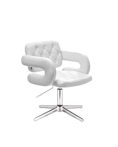 Krzesło z podłokietnikami SURF białe ze skóry ekologicznej - krzyżak chrom