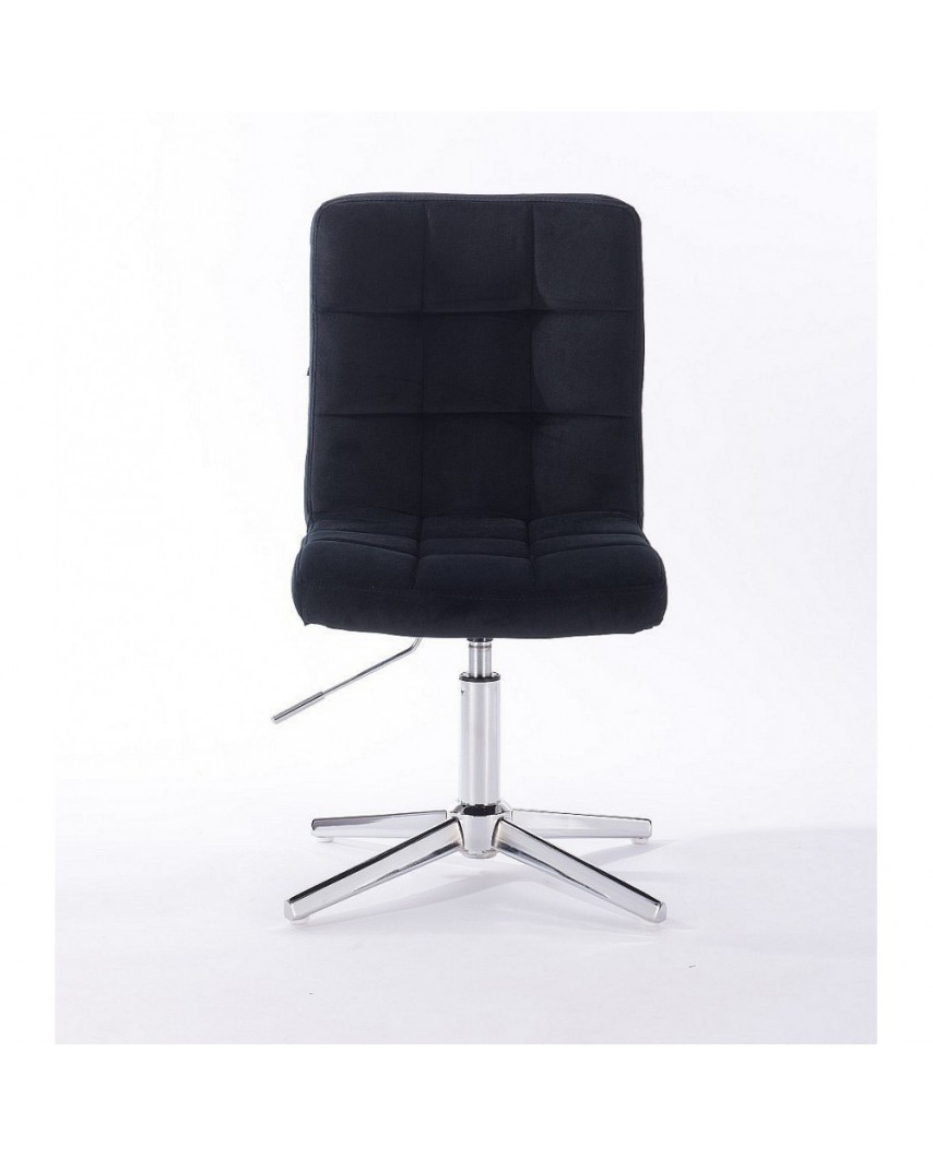 Czarne krzesło pikowane CAMELIA welur - krzyżak chrom