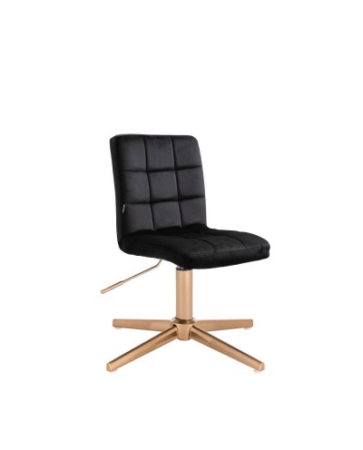 Czarne krzesło pikowane CAMELIA welur - złoty krzyżak