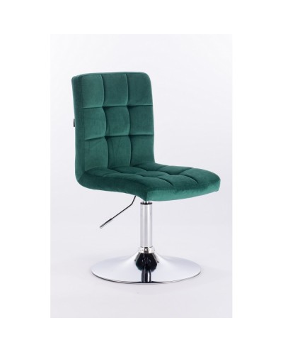 Tapicerowane krzesło z oparciem CAMELIA butelkowa zieleń - dysk chrom
