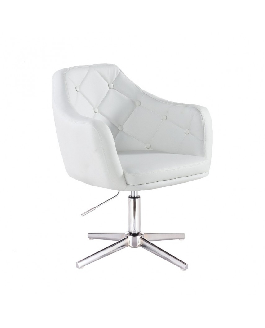 Biały fotel ze skóry ekologicznej DERMEA do salonu - krzyżak chrom