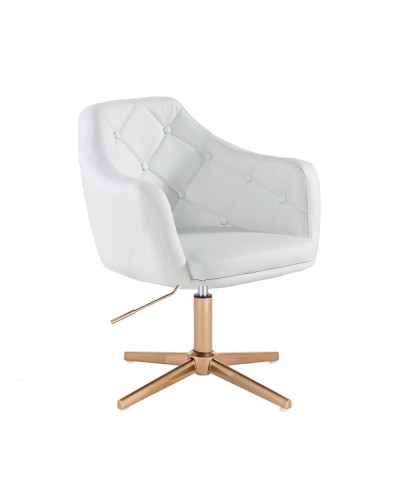 Biały fotel ze skóry ekologicznej DERMEA do salonu - złoty krzyżak
