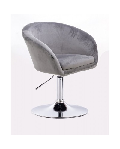 Fotel do salonu CASSIE welur stalowy - dysk chromowany