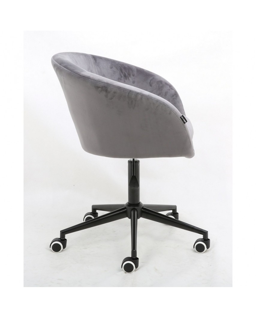 Fotel biurowy CASSIE welur stalowy - czarna podstawa kółka