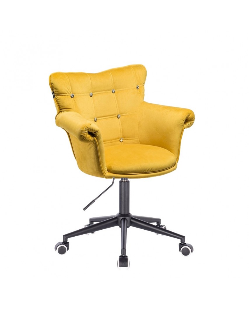 Fotel na kółkach LORA CRISTAL żółty - czarna podstawa kółka