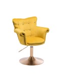 LORA CRISTAL Żółty fotel chesterfield - złoty dysk