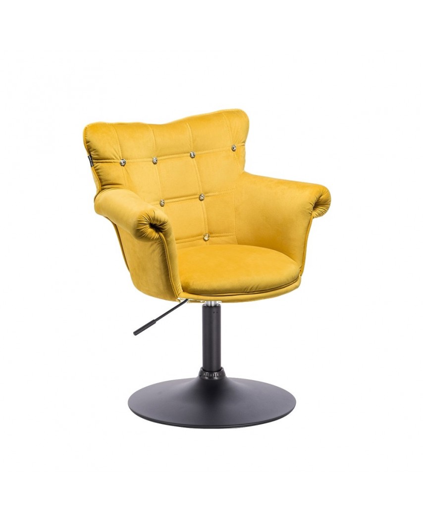 Fotel LORA CRISTAL żółty glamour - czarna podstawa dysk