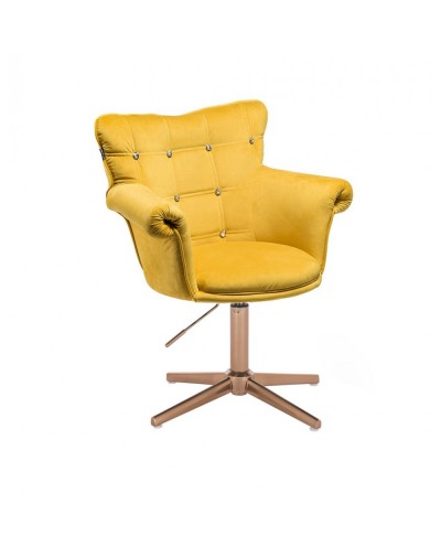 Fotel z kryształkami LORA CRISTAL żółty - złoty krzyżak