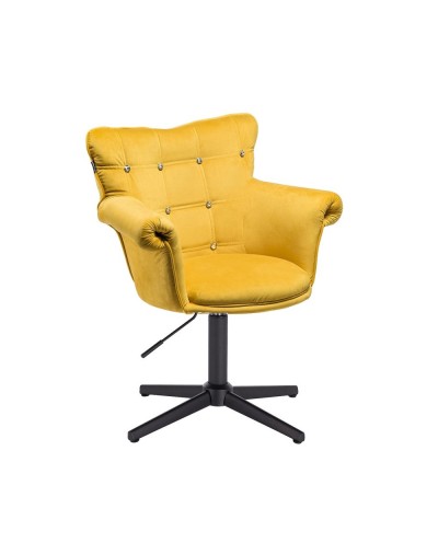 Fotel żółty LORA CRISTAL welur - czarny krzyżak