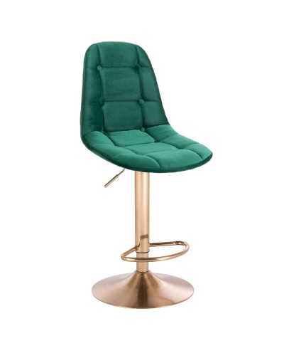 Krzesło barowe POPPEA butelkowa zieleń welur - podnóżek złoty