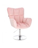 Pudrowy różowy fotel PEDRO róż - srebrny dysk