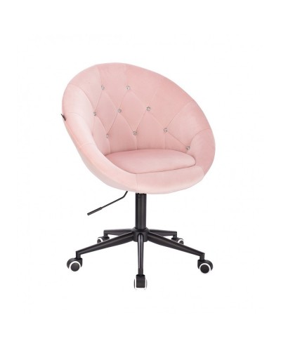 Okrągły fotel biurowy BLOM CRISTAL pudrowy róż - kółka czarne