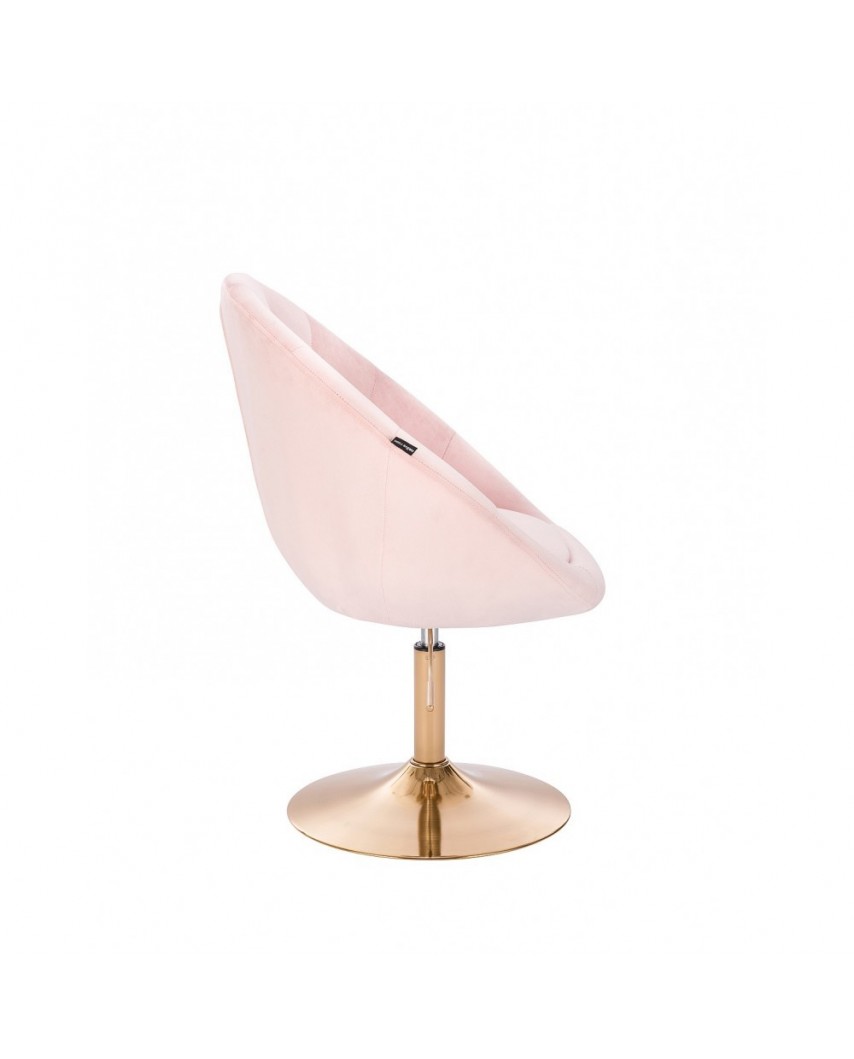 Wypoczynkowy fotel BLOM CRISTAL pudrowy róż - złoty dysk