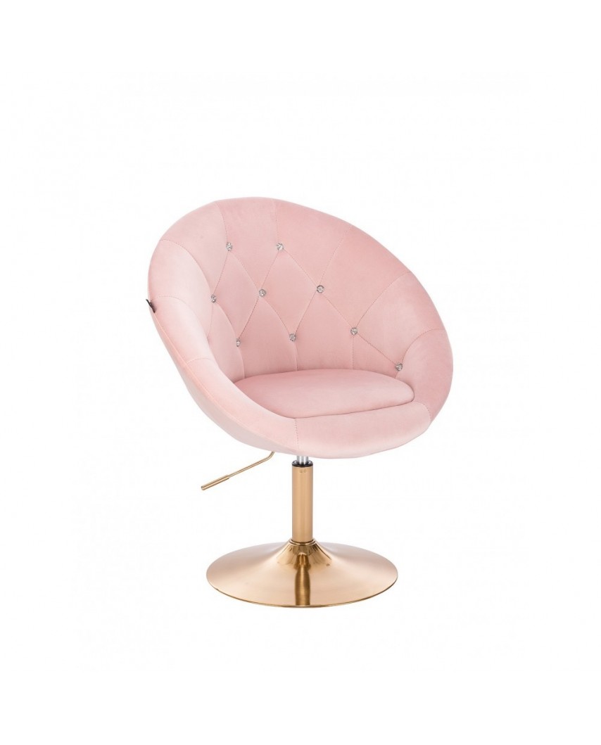 Wypoczynkowy fotel BLOM CRISTAL pudrowy róż - złoty dysk