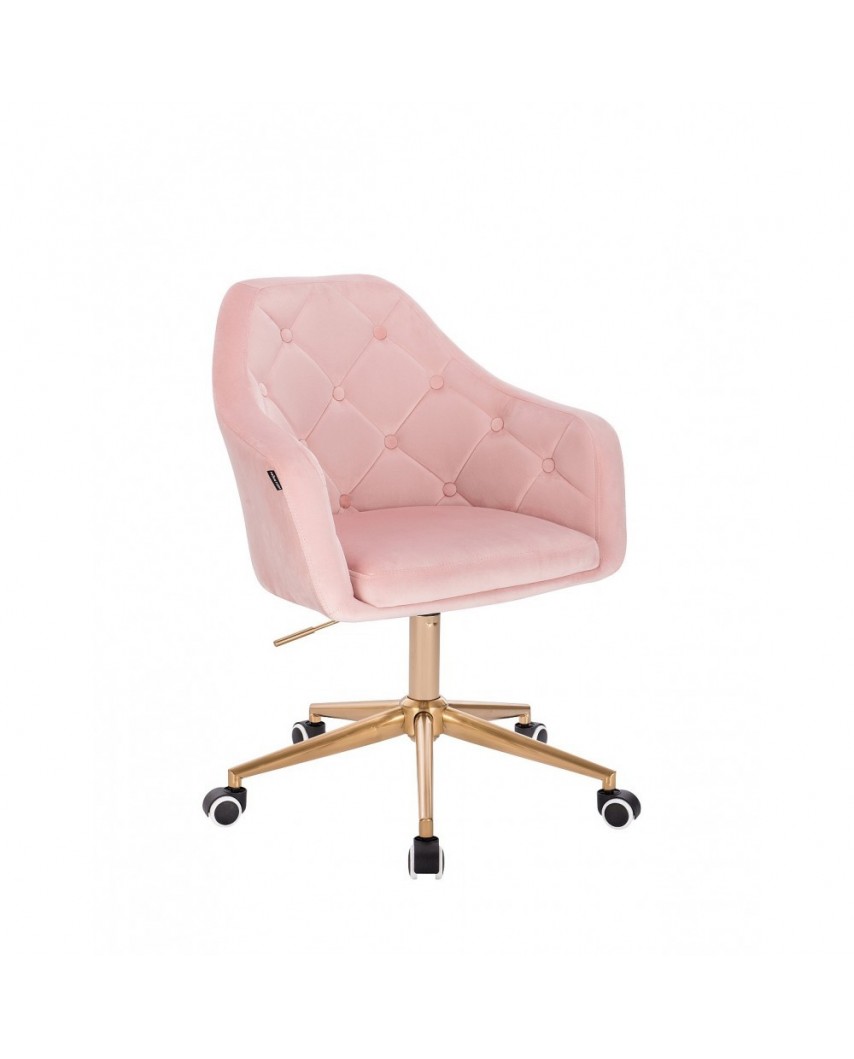 Obrotowe krzesło pudrowy róż BLERM dla dziewczynki - złote kółka