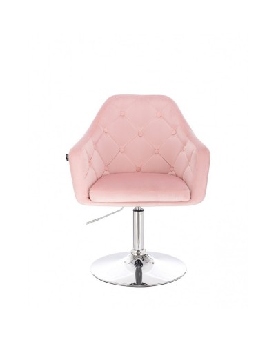 Krzesło tapicerowane welur BLERM pudrowy róż - chromowany dysk