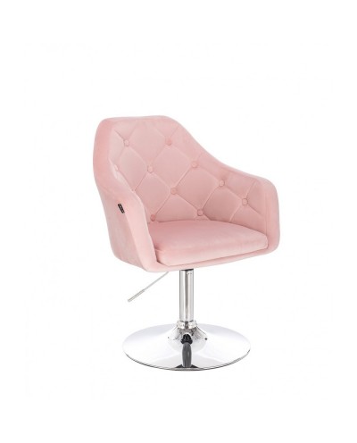 Krzesło tapicerowane welur BLERM pudrowy róż - chromowany dysk