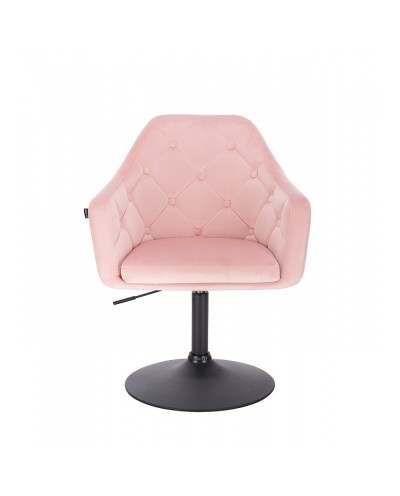Tapicerowany fotel welur BLERM pudrowy różowy - czarny dysk