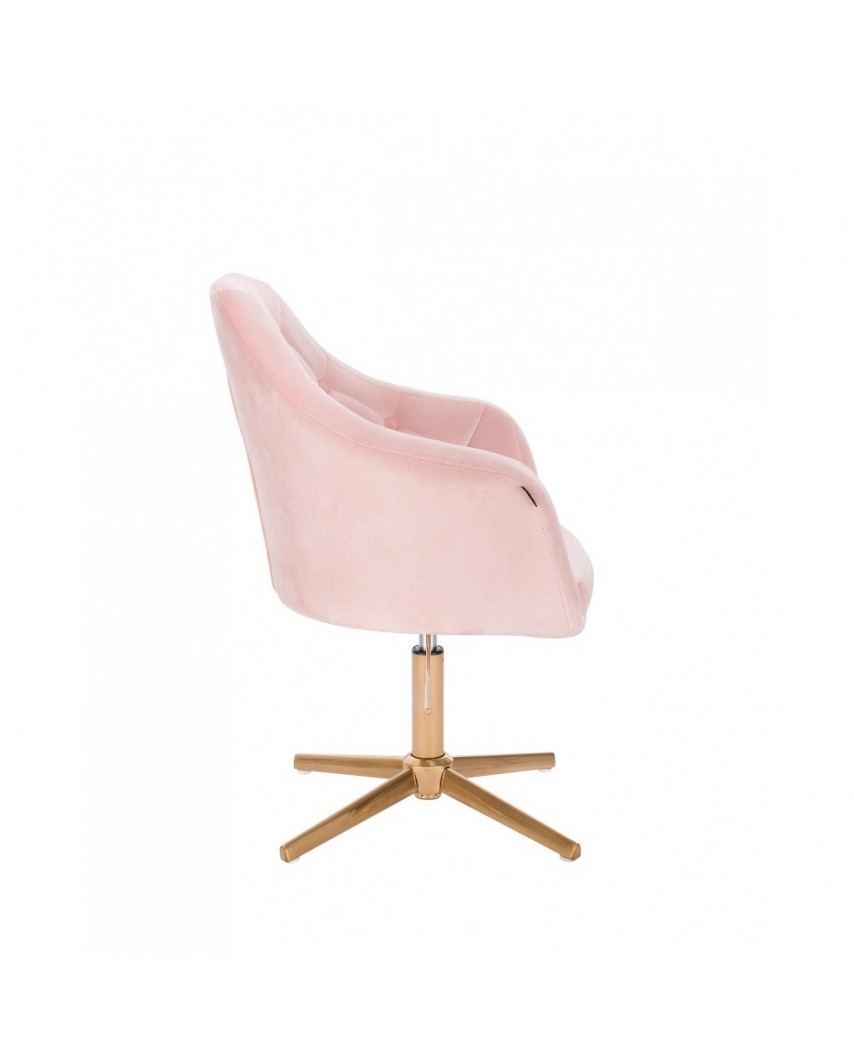 Krzesło welurowe BLERM pudrowy róż - złoty krzyżak