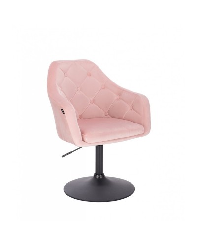 Tapicerowany fotel welur BLERM pudrowy różowy - czarny dysk
